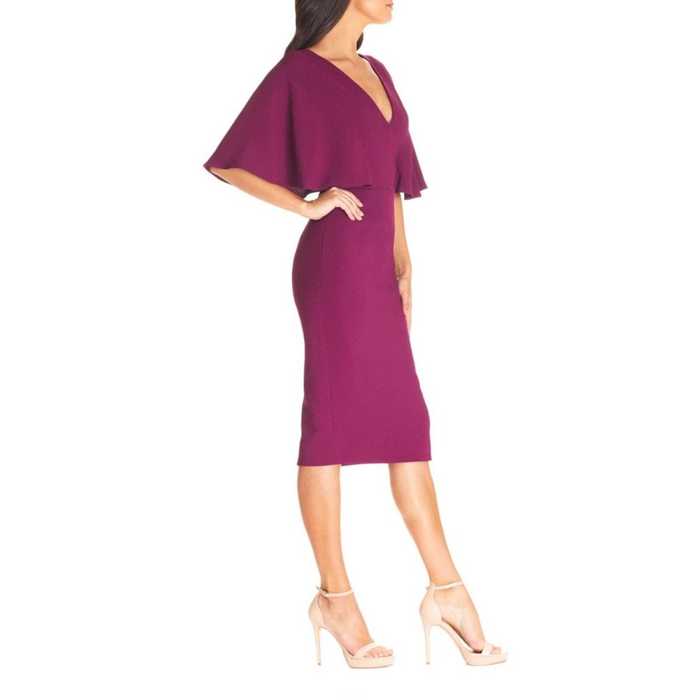 DRESS THE POPULATION Louisa Butterfly Sleeve Cocktail Dress Magenta Medium 6-8 - Picture 3 of 11